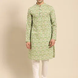 Amodh by Kisah Men Green Geometric Kurta-image-33