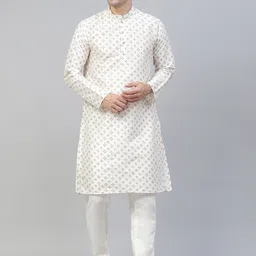 MANQ Men White Geometric Printed Straight Kurta-picture-10