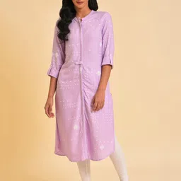 W Women Purple Geometric Thread Work Kurta-picture-21