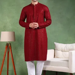 Ethnic Bay Men Geometric Thread Work Kurta-image-69