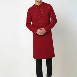 Ethnicity Geometric Woven Design Mandarin Collar Thread Work Straight Kurta-picture-22