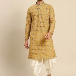 KISAH Men Mustard Yellow Geometric Embroidered Ethnic Kurta-picture-36