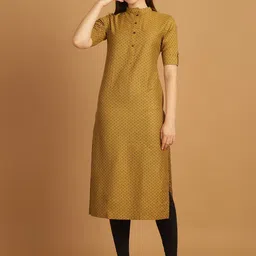Sayesha Woven Design Mandarin Collar Roll Up Sleeves Pure Cotton Straight Kurta-56