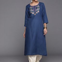 KALINI Floral Yoke Design Thread Work Cotton Kurta-image-21