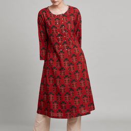 W The Folksong Collection Women Red Floral Printed Kurta-50