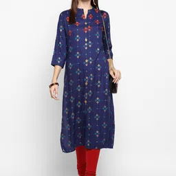 KALINI Women Blue Geometric Embroidered Thread Work Kurta-picture-14
