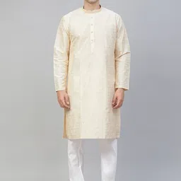 MANQ Men Cream-Coloured Ethnic Motifs Kurta-19