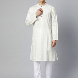 MANQ Men Cream-Coloured & Gold-Toned Striped Kurta-picture-24