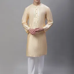Anouk Cream-Coloured Band Collar Mirror Work Kurta-picture-28
