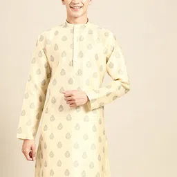 MANQ Ethnic Motifs Printed Mandarin Collar Pastel Straight Kurta-image-44