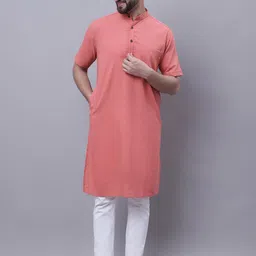 even Woven Design Mandarin Collar Pure Cotton Kurta-image-16