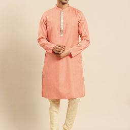 Amodh by Kisah Men Peach-Coloured Mandarin Collar Kurta-image-35