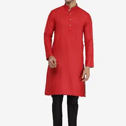 THE KURTA COMPANY Mandarin Collar Cotton Straight Kurta-image-24