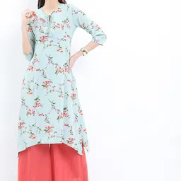 Vishudh Floral Printed Tie Up Neck Cotton A-Line Kurta-picture-45