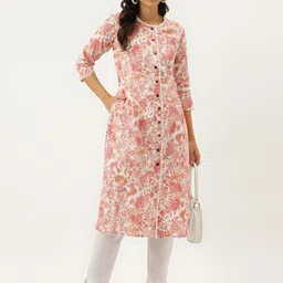 Neemiya Floral Printed Round Neck Pure Cotton A-line Kurta-22