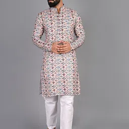 FUBAR Men Floral Printed Thread Work Kurta-picture-22