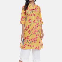 RANGMANCH BY PANTALOONS Women Yellow Floral Printed Mandarin Collar Kurta-picture-12