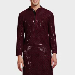Sanwara Geometric Embroidered Mandarin Collar Chikankari Kurta-picture-22