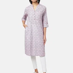 RANGMANCH BY PANTALOONS Women Purple & Green Printed Cotton Straight Kurta-image-25