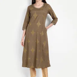 SUTI Women Khaki Ethnic Motifs Printed Kurta-image-25
