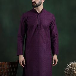 SOJANYA Ethnic Motifs Embroidered Mandarin Collar Thread Work Cotton Straight Kurta-image-4