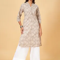 RANGMANCH BY PANTALOONS Floral Printed Mandarin Collar Coton Straight Kurta-image-97