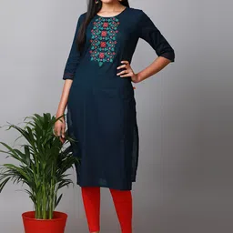 Alena Floral Yoke Design Thread Work Pure Cotton Straight Kurta-15