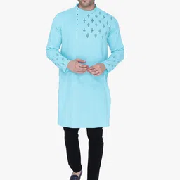 Kuons Avenue Men Blue Geometric Printed Pure Cotton Kurta-image-58