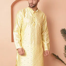 Jompers Ethnic Motifs Embroidered Band Collar Mirror Work Cotton Silk Straight Kurta-image-95