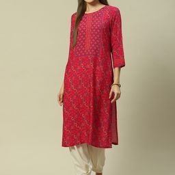 Rangriti Floral Printed Round Neck Straight Kurta-image-43