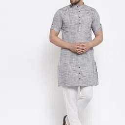 KLOTTHE Men Grey Woven Design Kurta-image-70