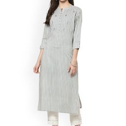 Avipsa Ethnic Motifs Printed Mandarin Collar Mirror Work Detailed Straight Kurta-image-97