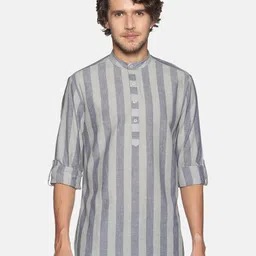 Saffron Threads Men Grey Striped Cotton Kurta-image-45