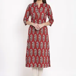 HERE&NOW Maroon & White Ethnic Motifs Printed Straight Kurta-39