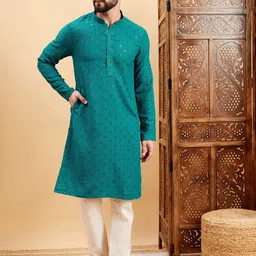 HERE&NOW Mandarin Collar Ethnic Motifs Printed Thread Work Straight Kurta-picture-58