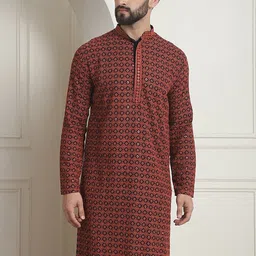 SOJANYA Geometric Embroidered Mandarin Collar Long Sleeves Straight Kurta-picture-46