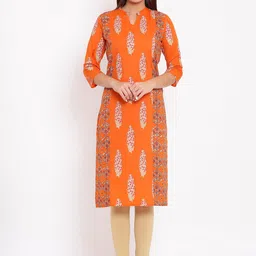 HERE&NOW Orange & White Ethnic Motifs Printed Straight Kurta-picture-15