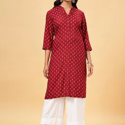 RANGMANCH BY PANTALOONS Ethnic Motifs Printed Mandarin Collar Straight Kurta-picture-14