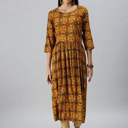 SHOWOFF Women Yellow Ethnic Motifs Printed Thread Work Kurta-picture-15