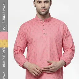 allan peter Pack Of 2 Ethnic Motifs Printed Pure Cotton Kurta-image-12