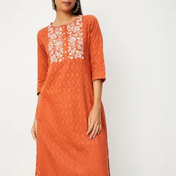 max Floral Yoke Design Thread Work Cotton Straight Regular Kurta-12