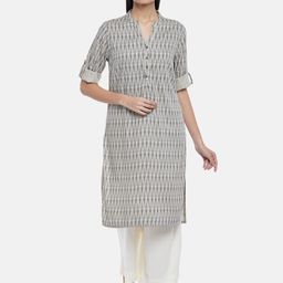 RANGMANCH BY PANTALOONS Women Beige Striped Thread Work Kurta-image-57