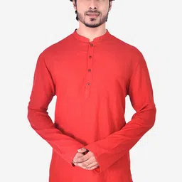 Manthan Men Red Thread Work Short Kurta-image-78