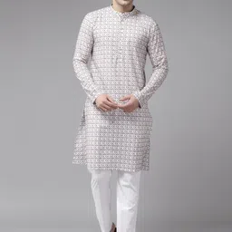 See Designs Floral Embroidered Mandarin Collar Straight Cotton Kurta-picture-16
