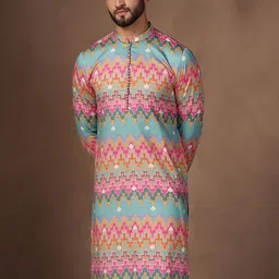 KISAH Geometric Printed Mandarin Collar Cotton Straight Kurta-image-48