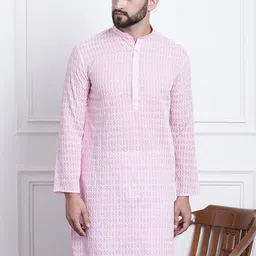 SOJANYA Floral Embroidered Mandarin Collar Pure Cotton Straight Kurta-image-48