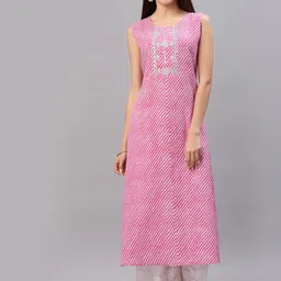 Stylum Women Pink & White Striped Thread Work Kurta-image-49