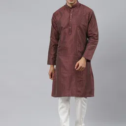 MANQ Men Maroon Striped Thread Work Kurta-picture-6