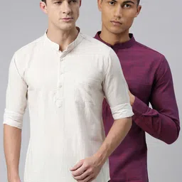 Kryptic Men Red & White Kurta-picture-0