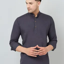 Le Mec Band Collar Rolled-Up Sleeves Silm Fit Short Straight Kurta-image-65